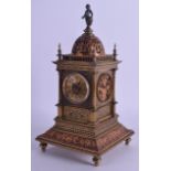A LOVELY 19TH CENTURY FRENCH SILVER INLAID MANTEL CLOCK decorated with scrolling classical vines and