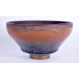 A 20TH CENTURY CHINESE HARESFOOT POTTERY BOWL, with brown drip glaze. 10.5 cm wide.