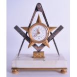 AN UNUSUAL LATE 19TH CENTURY FRENCH GILT BRONZE MASONIC MANTEL CLOCK with foliate painted dial. 18