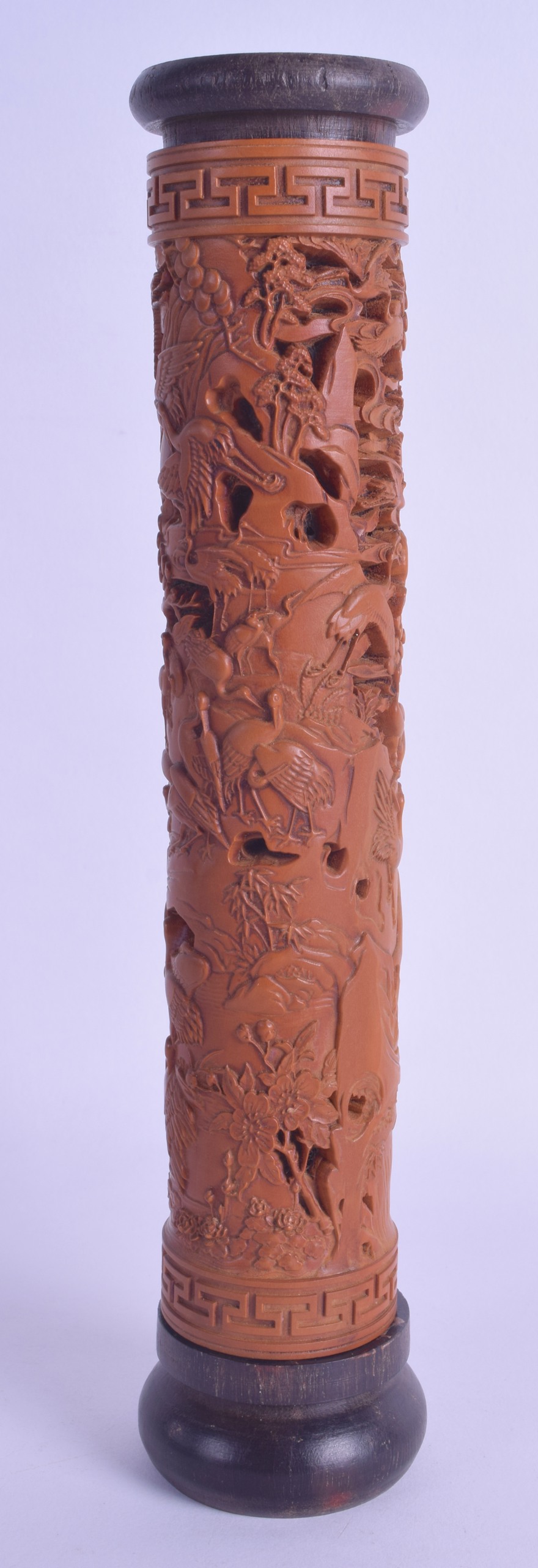 A CHINESE REPUBLICAN PERIOD CARVED BAMBOO PARFUMIER decorated with extensive birds and flowers. 25