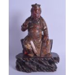 A FINE 18TH/19TH CENTURY CHINESE CARVED SOAPSTONE FIGURE OF A WARRIOR Qianlong/Jiaqing, finely