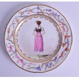 A RARE EARLY 19TH CENTURY ENGLISH PORCELAIN CABINET PLATE painted with a female within an