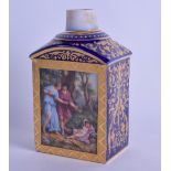 A LATE 19TH CENTURY VIENNA PORCELAIN TEA CADDY painted with figures within landscapes. 14.5 cm