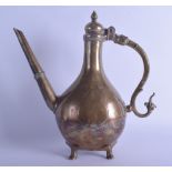 AN 18TH/19TH CENTURY MIDDLE EASTERN MUGHAL ISLAMIC BRONZE EWER with vacant tear drop cartouche. 33