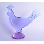 A LARGE ITALIAN PUCE GLASS PUCE GLASS FIGURE OF A COCKEREL probably by Licio Zanetti. 33 cm x 33