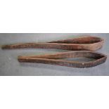 AN ANTIQUE WOODEN HORSE SADDLERS CLAM OR SADDLE STRETCHER, together with a smaller example for