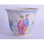 A SMALL 19TH CENTURY CHINESE CANTON FAMILLE ROSE JARDINIERE painted with immortals within