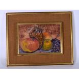 ENGLISH SCHOOL, framed oil on board, still fruit, indistinctly monogrammed. 17 cm x 25 cm.