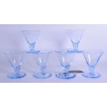 A SET OF SIX SIMON GATES ORREFORS BLUE FLASH GLASSES. 12 cm x 9.5 cm. (6)