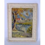 BRITISH SCHOOL (Early 20th Century), framed pastel on board, unsigned, "by the river", impressionist