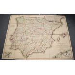 AN ANTIQUE FOLDING MAP OF SPAIN AND PORTUGAL, by Mentelle.97 cm x 128 cm.