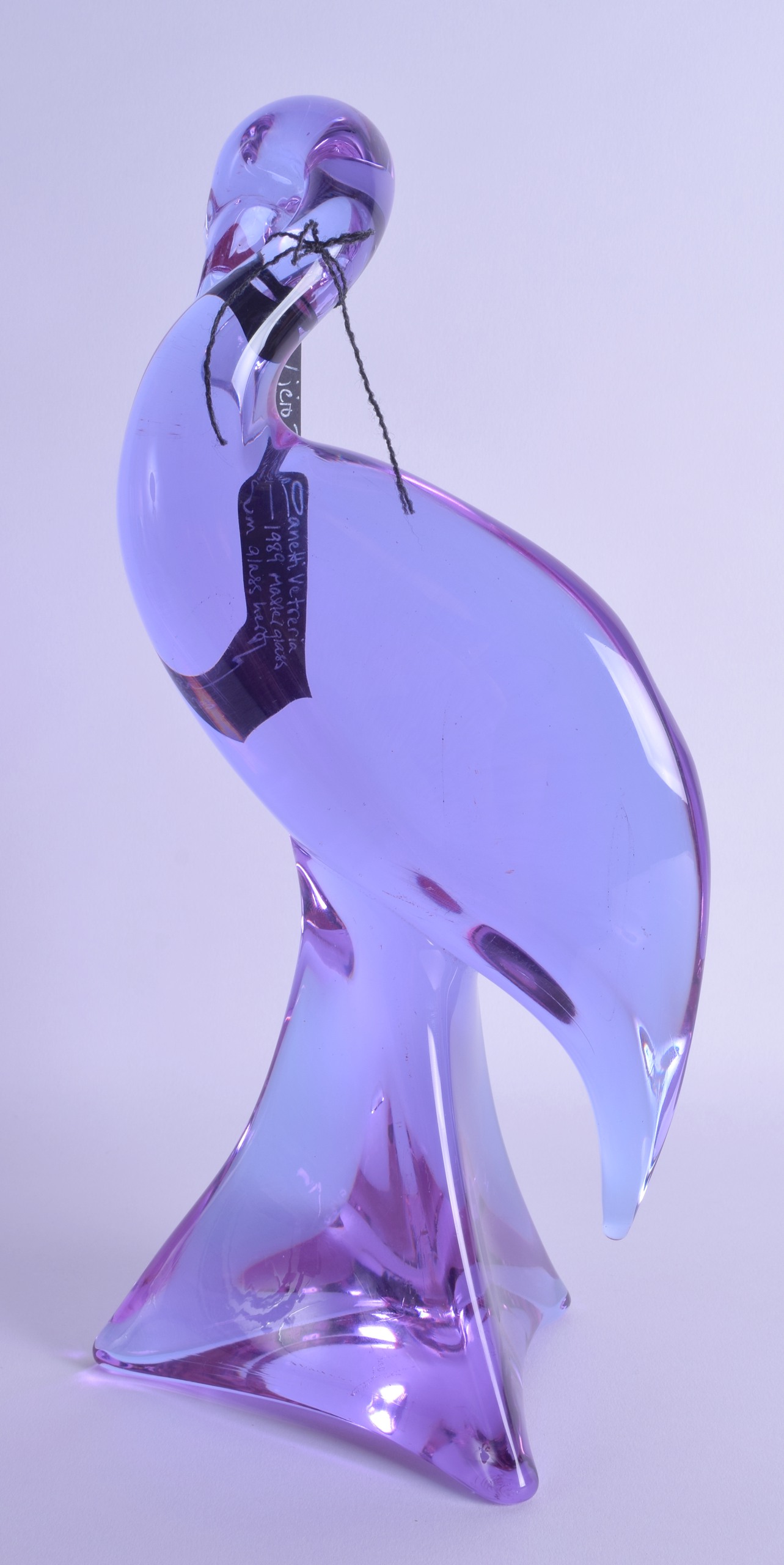 AN ITALIAN LICIO ZANETTI NEODYMIUM PUCE GLASS HERON C1970. 34 cm high. - Image 2 of 2