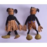 A RARE PAIR OF PRE WAR FELT MICKEY AND MINNIE MOUSE with registration numbers to neck. 14.5 cm