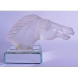 A STLYISH 1930S CZECH FROSTED GLASS HORSE CAR MASCOT 'EPSOM' by Hoffmans, sold in the UK by Red