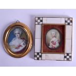 A MID 19TH CENTURY CONTINENTAL PAINTED IVORY PORTRAIT MINIATURE by Boucher, together with another