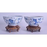 A PAIR OF 17TH CENTURY CHINESE BLUE AND WHITE PORCELAIN BOWLS Kangxi, bearing Chenghua marks to