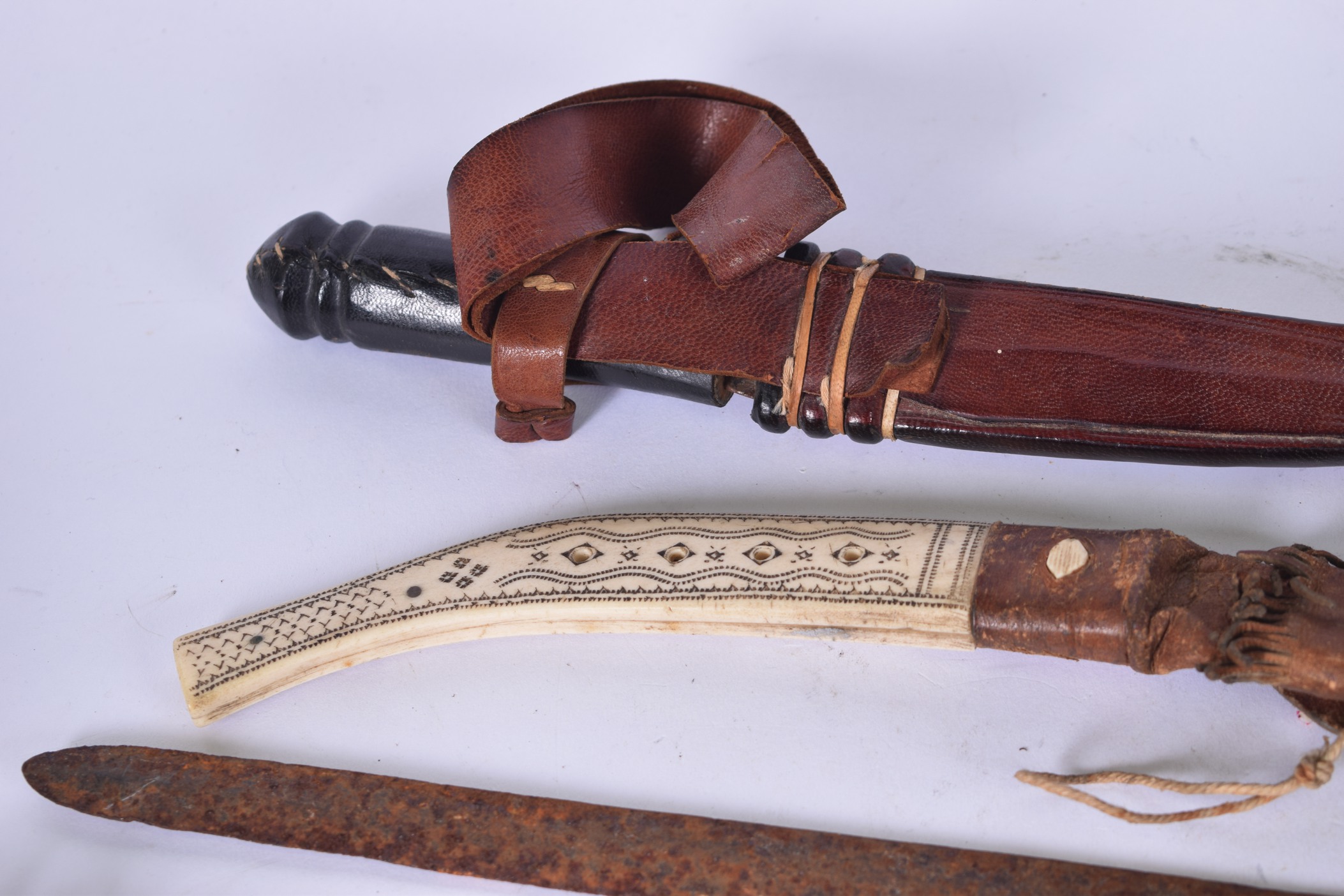 A BONE HANDLED DAGGER, together with two spear tips etc. (6) - Image 2 of 3