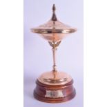 A RARE ART DECO 9CT GOLD GREYHOUND RACING 'GOLD CUP' TROPHY AND COVER bearing inscription plaque '