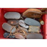 A LARGE QUANTITY OF CASED BINOCULARS, together with bellows etc. (qty)