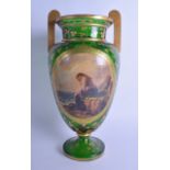 A FINE LARGE 19TH CENTURY TWIN HANDLED BOHEMIAN GLASS VASE painted with a female peering out to