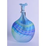 A FREE BLOWN BLUE GLASS VASE by Peter Layton. 19.5 cm high.