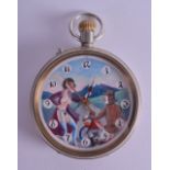 AN UNUSUAL SILVER PLATED EROTIC POCKET WATCH the dial painted with a male revealing his wand