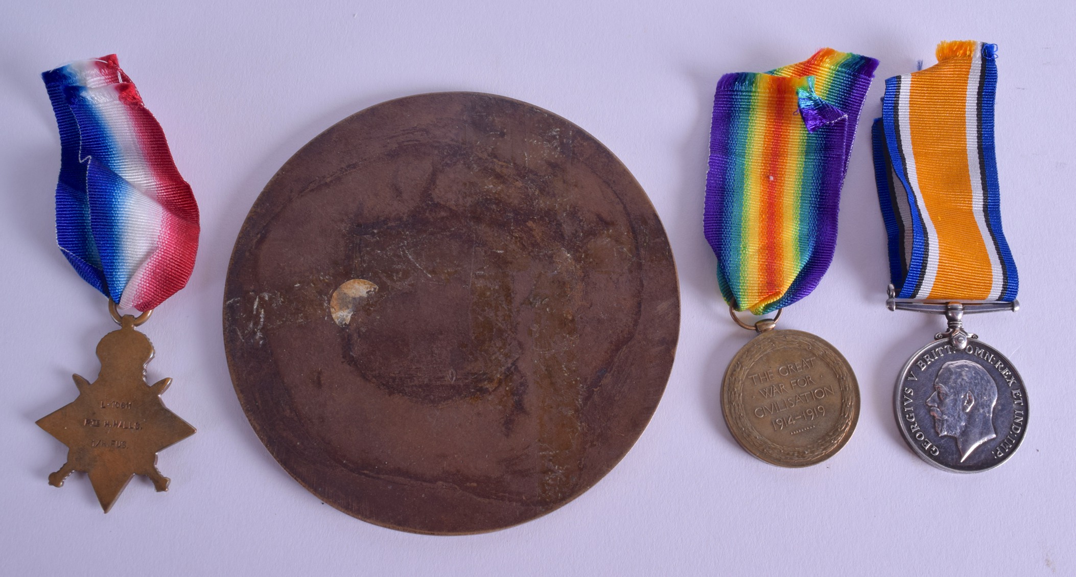 A WWI MEDAL SET including death plaque, presented to L-10611 P T E H Halls R Fus. (4) - Image 2 of 3