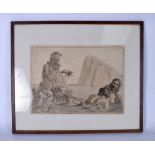 CYRIL GOLDIE (1872-1942), framed monochrome wash, mythological figures in a coastal landscape. 27 cm