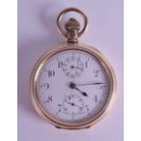 A LATE 19TH CENTURY YELLOW METAL STOP POCKET WATCH with triple dial. 5 cm diameter.