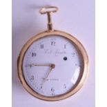 A MID 19TH CENTURY EUROPEAN 18CT GOLD POCKET WATCH signed Laguesse A Liege, with white enamel dial