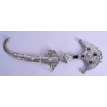 A LATE 19TH CENTURY MIDDLE EASTERN SILVER OVERLAID SCROLLING SWORD with jewelled decoration and