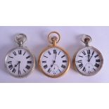 THREE LARGE 19TH CENTURY GENTLEMANS TRAVELLING POCKET WATCHES with white enamel dials and black