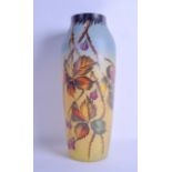 A LOVELY FRENCH ART DECO GLASS ENAMELLED VASE by H Martin, possibly from the Scailmont factory. 37.5