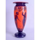 ANDRE DELATTE (1887-1953) A LOVELY FRENCH ART DECO GLASS VASE decorated with females in various