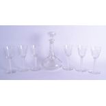 A CHARMING LATE VICTORIAN SCOTTISH THISTLE GLASS DECANTER with six matching wine glasses. Decanter