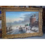 PIETER CORNELIS STEENHOUWER (1896-1972), framed oil on canvas, signed, figures in a winter