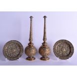 A PAIR OF 18TH/19TH CENTURY INDO PERSIAN BRONZE ROSE WATER SPRINKLERS of sectional form, embellished