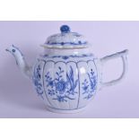 AN 18TH CENTURY CHINESE EXPORT BLUE AND WHITE TEAPOT AND COVER Yongzheng/Qianlong, painted with