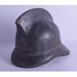 AN EARLY 20TH CENTURY PORTSMOUTH FIRE BRIGADE LACQUERED HELMET. 30 cm x 23 cm.