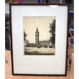A FRAMED ENGRAVING OF BIG BEN by Wilfred Applebey. 24 cm x 29 cm.