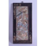 A FRAMED 19TH CENTURY CHINESE SILKWORK PANEL decorated with figures, looted from the Imperial Palace