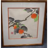 A JAPANESE WOODBLOCK PRINT, depicting persimmon. 27 cm x 25 cm.