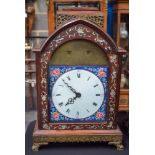 A MID 19TH CENTURY CHINESE CARVED HONGMU MOTHER OF PEARL INLAID BRACKET CLOCK the Cantonese enamel