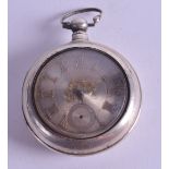 AN EARLY 19TH CENTURY SILVER PAIR CASED POCKET WATCH with gilt numerals. 5 cm wide.