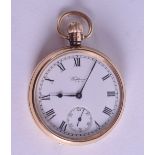 AN AMERICAN 9CT GOLD WALTHAM POCKET WATCH. Overall 86 grams. 4.5 cm diameter.