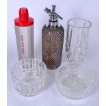 A VINTAGE SODA SYPHON, together with a glass vase etc.(5)