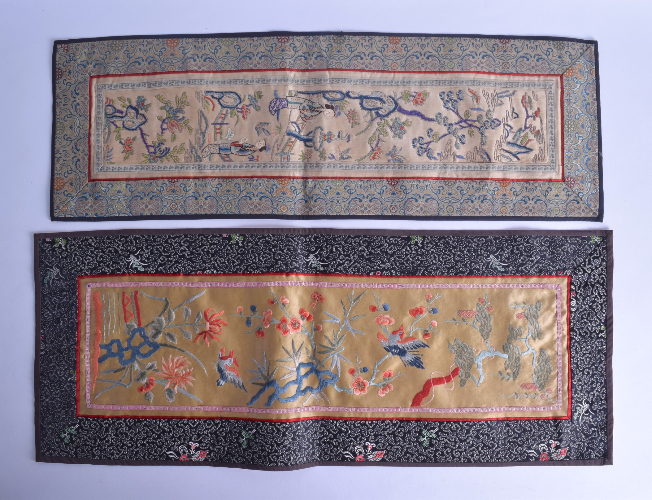 A SET OF FIVE EARLY 20TH CENTURY CHINESE SILKWORK PANELS of various designs. 20 cm x 58 cm. (5) - Image 3 of 6