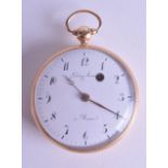 A MID 19TH CENTURY FRENCH 18CT YELLOW GOLD POCKET WATCH Landy Jeune A Rouen, with white enamel