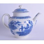 18th c. Worcester teapot and cover decorated in underglaze blue with the Fisherman and Cormorant