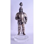 A RARE 19TH CENTURY CHINESE SILVER FIGURE OF A STANDING SOLDIER modelled holding a sword, upon a